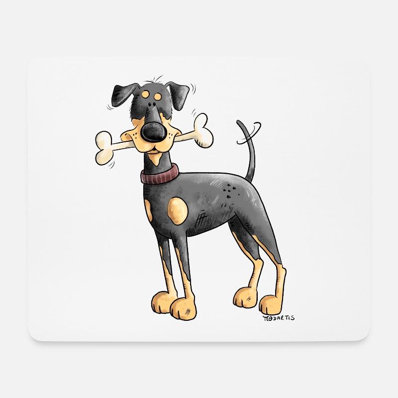 Dobermann Oder Pinscher mit Knochen - Mousepad (Querformat) - Weiß