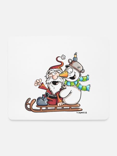 Weihnachtsmann und Schneemann - Comic - Mousepad (Querformat) - Weiß