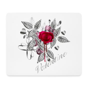 silberfarbene Valentinstag Komposition mit Rosen - Mousepad (Querformat) - Weiß - Vorne
