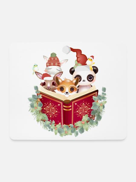 Tiere lesen die Weihnachtsgeschichte zur Weihnacht - Mousepad (Querformat) - Weiß