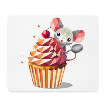 Süße Maus mit Cupcake – Design für Naschkatzen - Mousepad (Querformat) - Weiß - Vorne