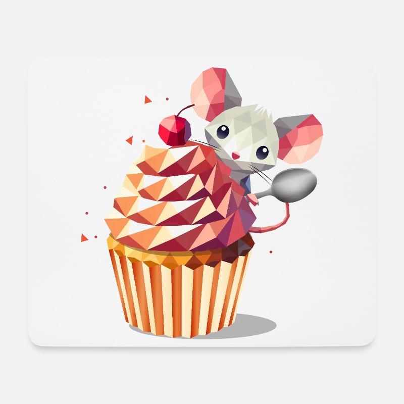 Süße Maus mit Cupcake – Design für Naschkatzen - Mousepad (Querformat) - Weiß
