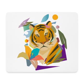 Tiger mit Blüte – Kraftvolles Naturmotiv - Mousepad (Querformat) - Weiß - Vorne