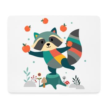 Playful raccoon happily juggling apples - Mouse Pad (horizontal) - white - Front