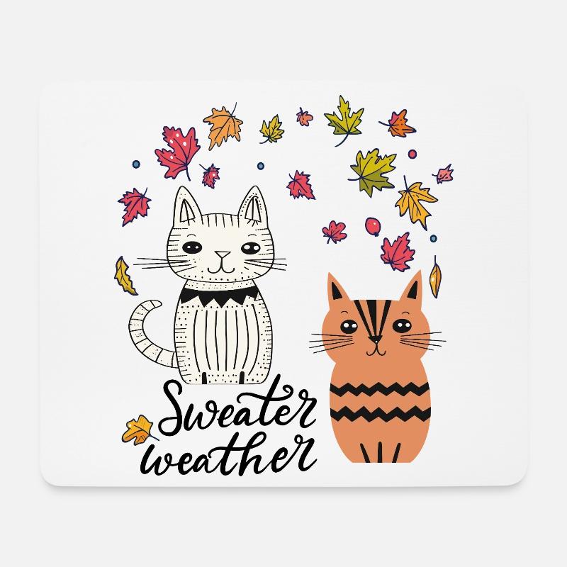 Katzen im Herbstlaub - Mousepad (Querformat) - Weiß
