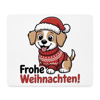 Weihnachtshund – Frohe Weihnachten! - Mousepad (Querformat) - Weiß - Vorne