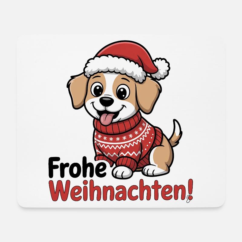 Weihnachtshund – Frohe Weihnachten! - Mousepad (Querformat) - Weiß
