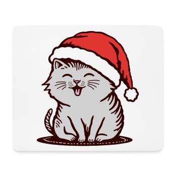 Chat au chapeau de Père Noël - Tapis de souris (format paysage) - blanc - Devant