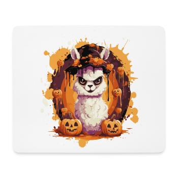 Lama d’Halloween en éclaboussures de citrouille - Tapis de souris (format paysage) - blanc - Devant