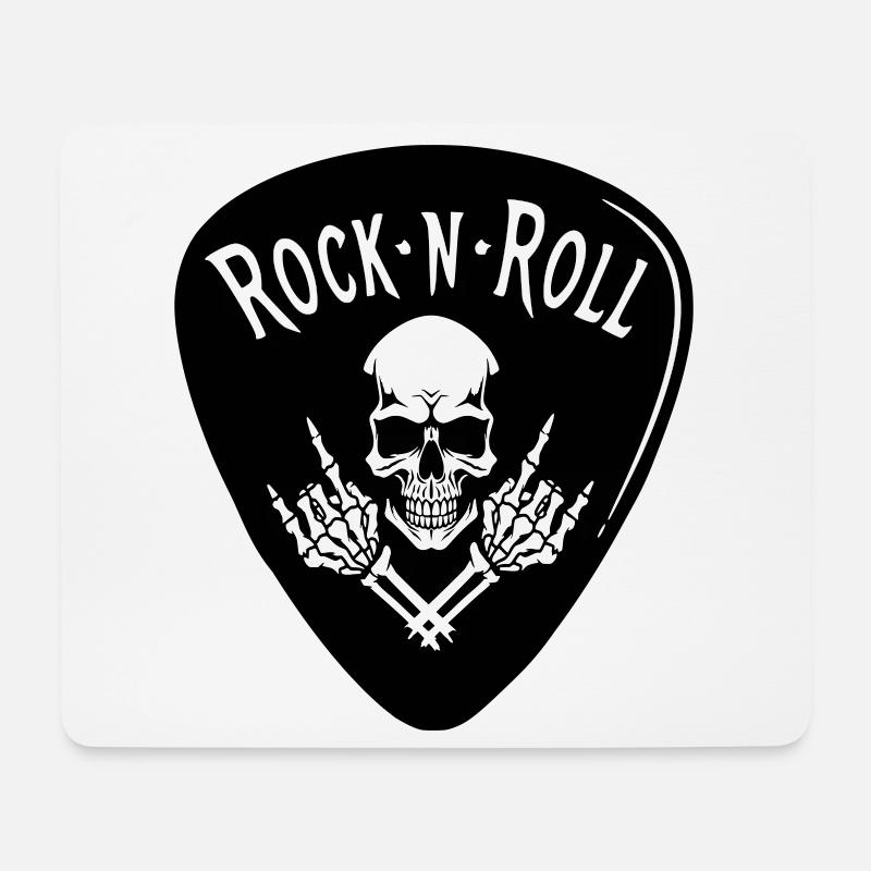 Crâne Rock N Roll Sur Noir - Tapis de souris (format paysage) - blanc