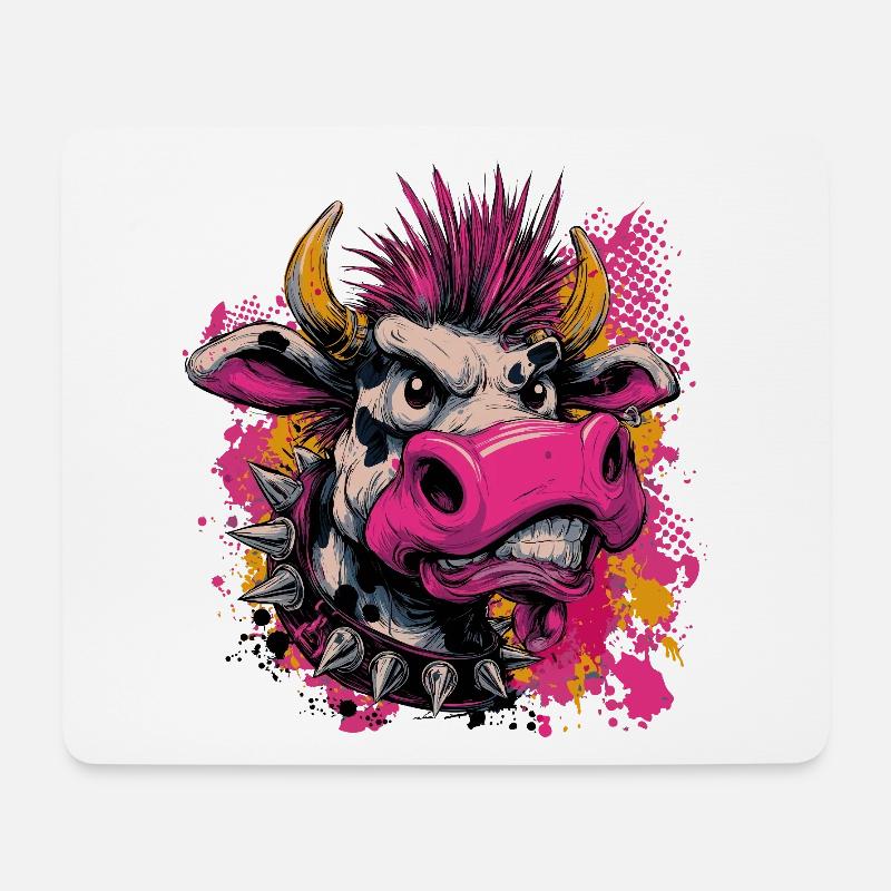 Punk Kuh – Wild und Rebellisch - Mousepad (Querformat) - Weiß