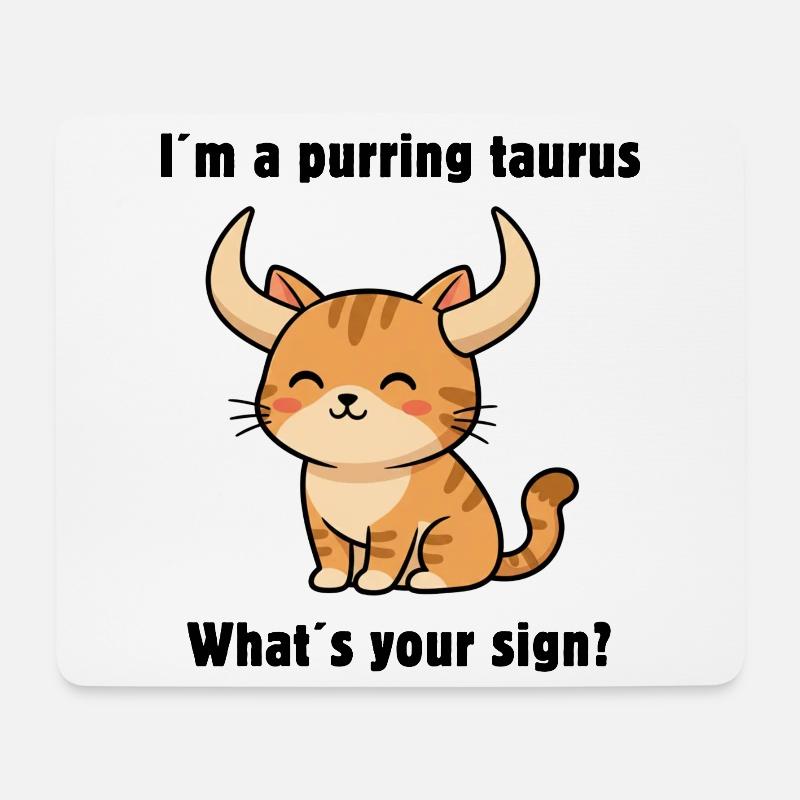 Süße Stier Katze – Starkes Sternzeichen Motiv - Mousepad (Querformat) - Weiß