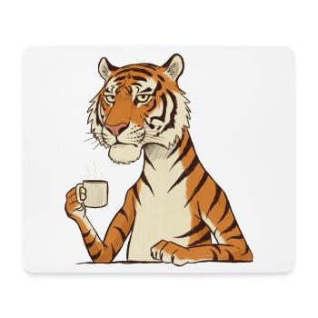 Tigre fatigué au café – Motif drôle - Tapis de souris (format paysage) - blanc - Devant