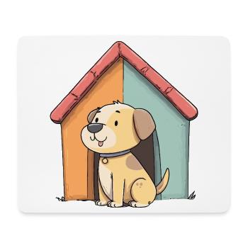 Cuddly dog in front of colorful house - Mouse Pad (horizontal) - white - Front