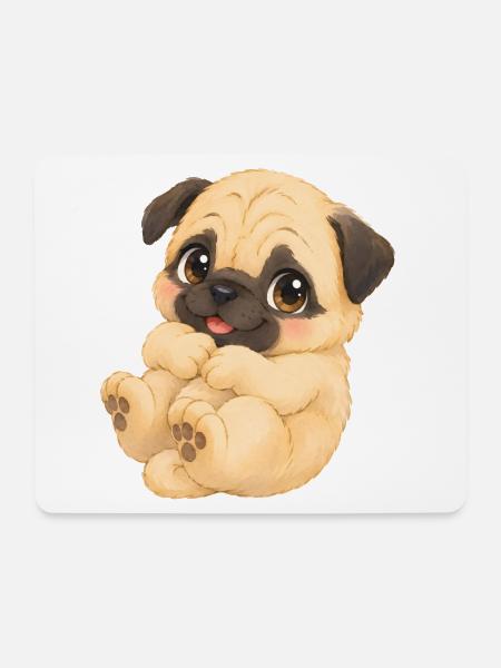 Mops - Niedliches weißes Mopsbaby mit großen Augen - Mousepad (Querformat) - Weiß