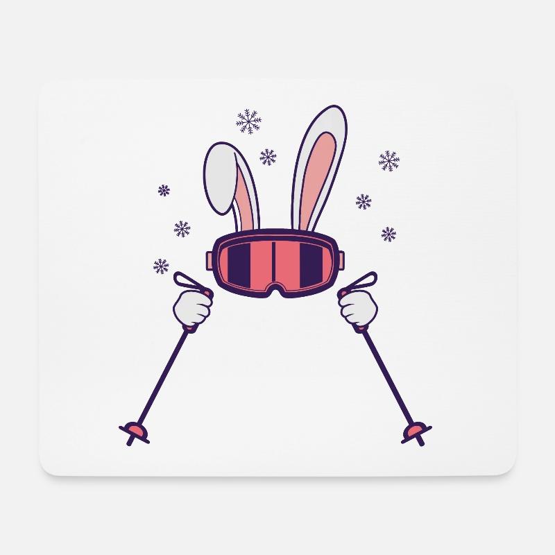 Skihase mit Skistöcken und Skibrille - Mousepad (Querformat) - Weiß