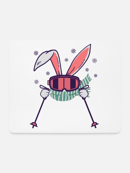Skihase mit Skistöcken Skibrille und Schal - Mousepad (Querformat) - Weiß