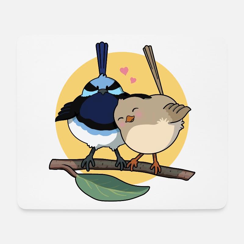 Cartoon Kawaii Feenzaunkönig Paar, Australische Vögel - Mousepad (Querformat) - Weiß