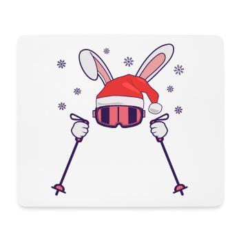 Skiing Santa Rabbit with Santa Hat and ski poles - Mouse Pad (horizontal) - white - Front