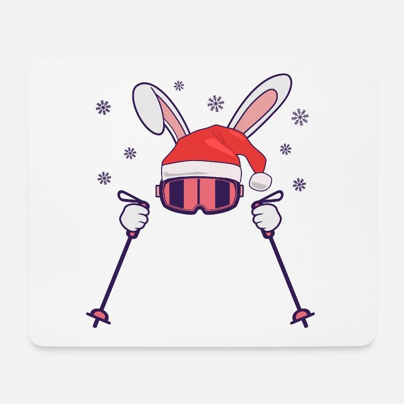 Skihase Skihäschen mit Nikolausmütze und Skistöcke - Mousepad (Querformat) - Weiß