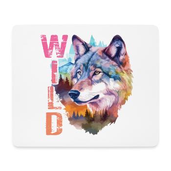 Loup Sauvage Wolf Head Nature Wilderness Forest Trees Art - Tapis de souris (format paysage) - blanc - Devant