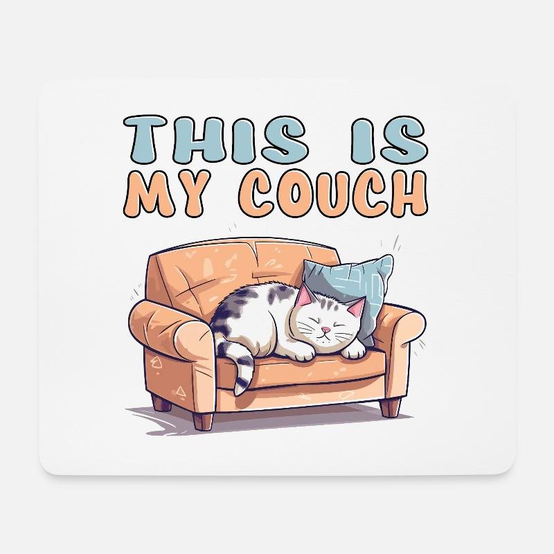 Katze Couch Sofa Lustig Humor Typisch Cartoon - Mousepad (Querformat) - Weiß
