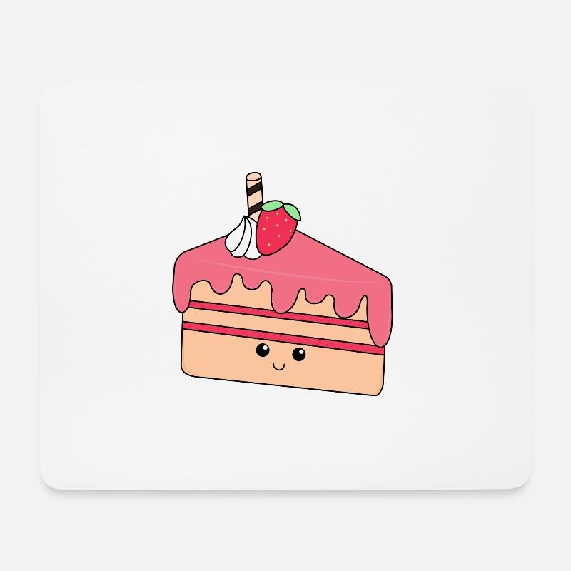 Kuchenstück | Cute | Gesicht | Erdbeere | Sahne - Mousepad (Querformat) - Weiß