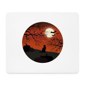 Motif de chat d'Halloween avec des chauves-souris et la pleine lune - Tapis de souris (format paysage) - blanc - Devant