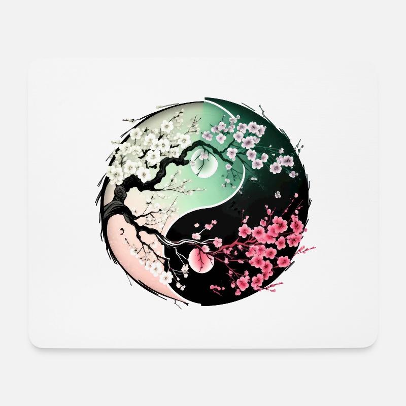 sakura yin yang - Mousepad (Querformat) - Weiß