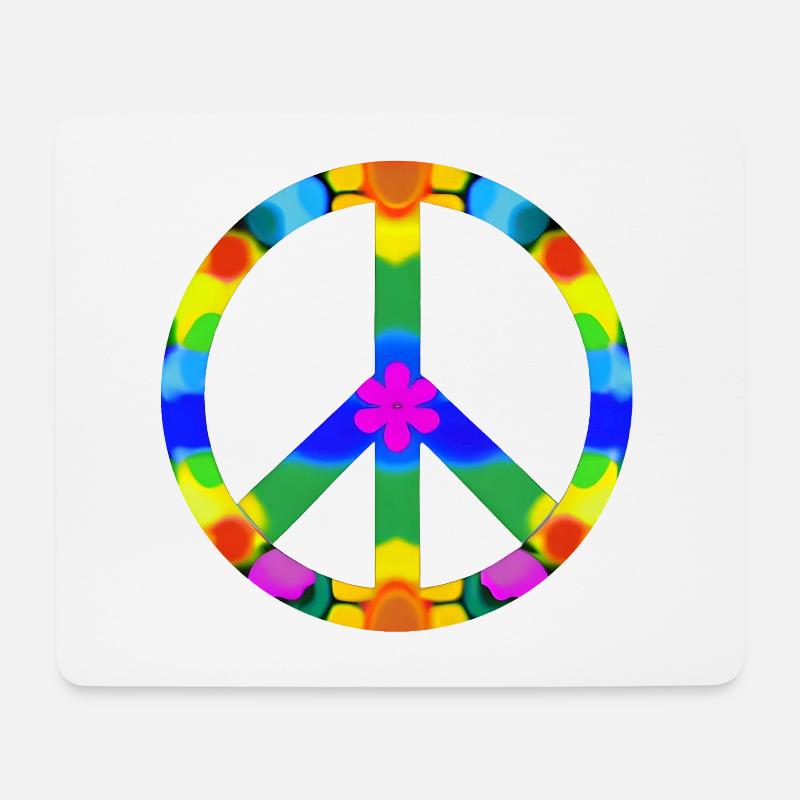 Friedens Zeichen bunt, Flowerpower - Mousepad (Querformat) - Weiß