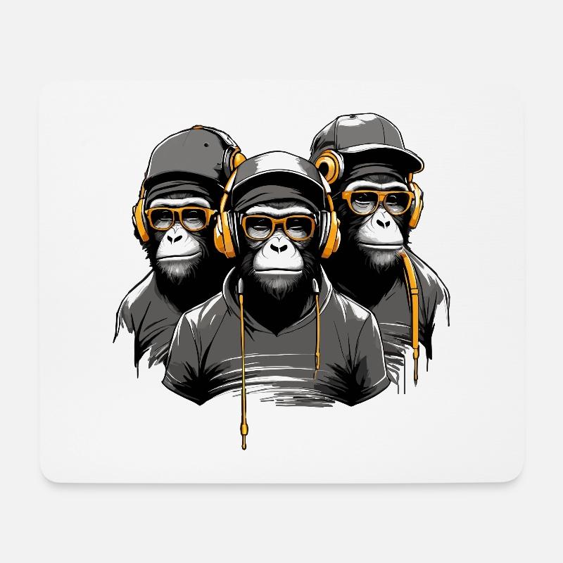 Ape Squad - Cooles AffenTrio mit Sonnenbrille - Mousepad (Querformat) - Weiß