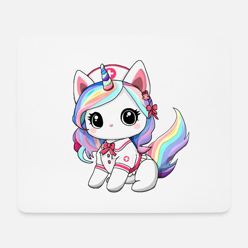 Einhorn Katzen Krankenschwester - Mousepad (Querformat) - Weiß