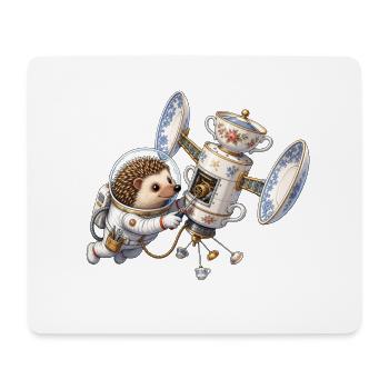 Igel Astronaut repariert Teetassen Satellit im All - Mousepad (Querformat) - Weiß - Vorne