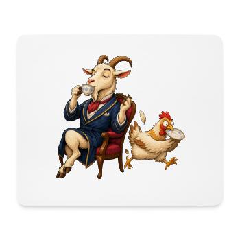 Ziege als Gentleman bei Tee mit hektischem Huhn - Mousepad (Querformat) - Weiß - Vorne