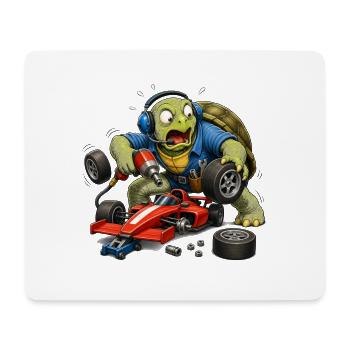 Schildkröte als Rennwagen-Mechaniker Boxenstopp - Mousepad (Querformat) - Weiß - Vorne