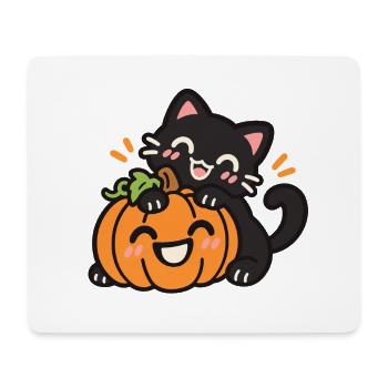 Süße schwarze Katze mit Halloween Kürbis - Mousepad (Querformat) - Weiß - Vorne