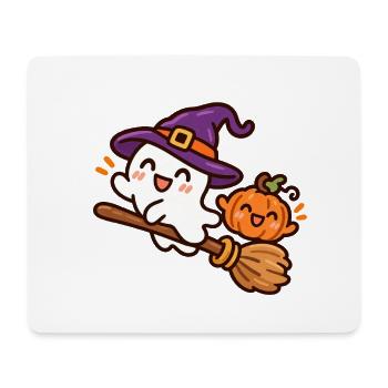 Süßer Hexengeist auf Besen – Halloween - Mousepad (Querformat) - Weiß - Vorne