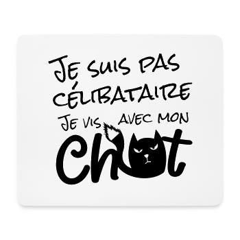 Je suis pas célibataire, je vis avec mon chat ! - Tapis de souris (format paysage) - blanc - Devant