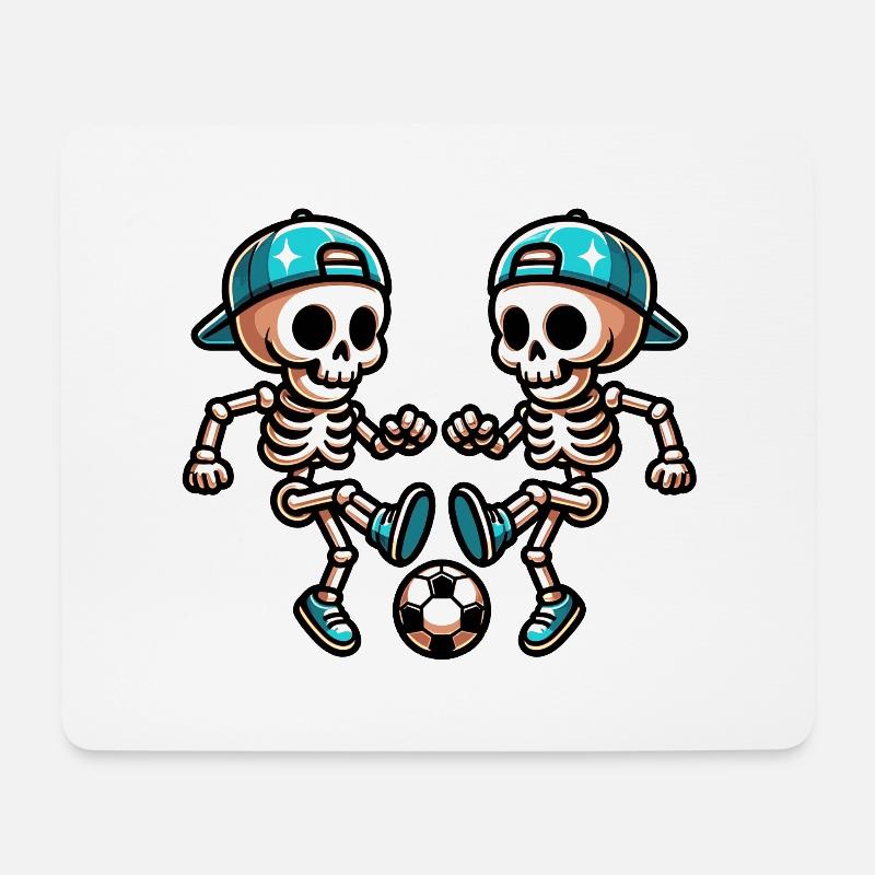 Lustige Skelette mit Basecap spielen Fussball - Mousepad (Querformat) - Weiß