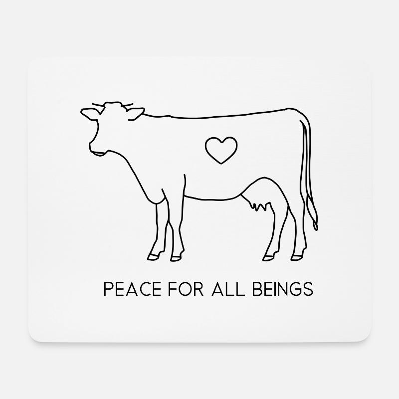 Peace for All Beings – Fine Line Cow - Mousepad (Querformat) - Weiß