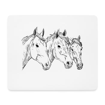 Hand-drawn horses heads, illustration, rider - Mouse Pad (horizontal) - white - Front