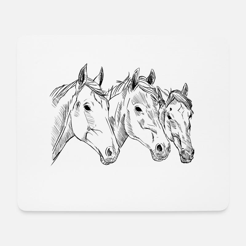 Handgezeichte Pferde Köpfe, Illustration, Reiter - Mousepad (Querformat) - Weiß