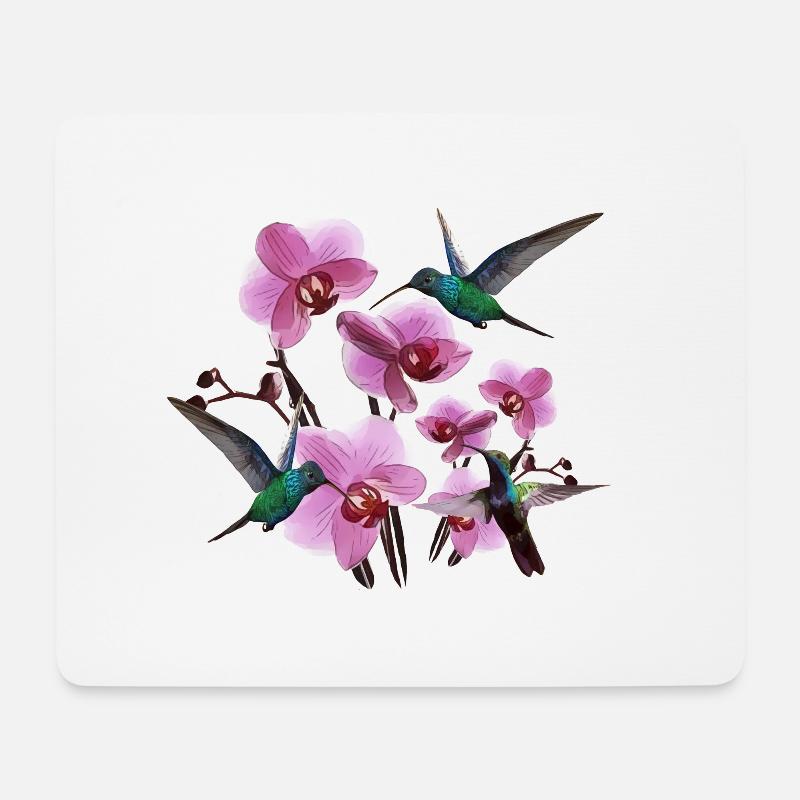Kolibris mit Orchideen pink grün - Mousepad (Querformat) - Weiß