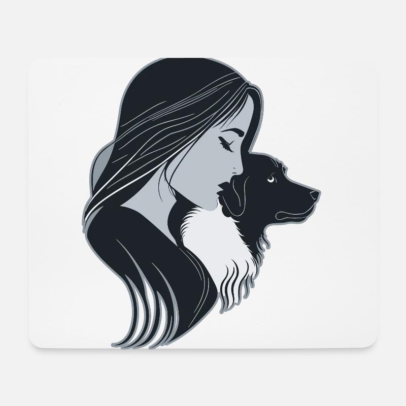 Frau und Hund - Mousepad (Querformat) - Weiß