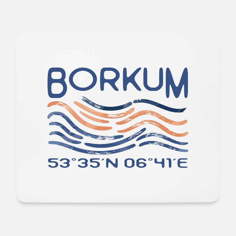 Borkum GPS Koordinaten Nordsee Insel Leuchtturm - Mousepad (Querformat) - Weiß