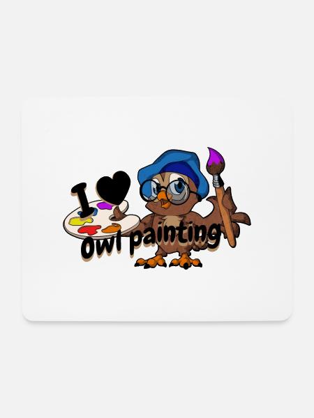 I love owl painting oil painting Ölgemälde - Mousepad (Querformat) - Weiß