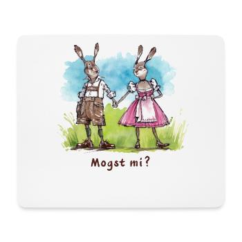 Mogst mi? Bayrische Hasen in Dirndl & Lederhose - Mousepad (Querformat) - Weiß - Vorne
