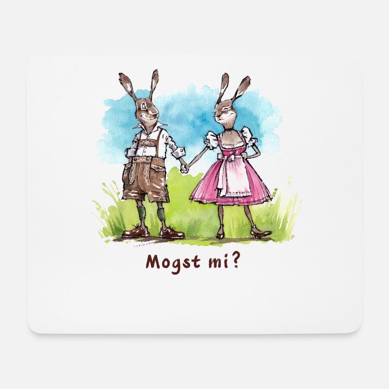 Mogst mi? Bayrische Hasen in Dirndl & Lederhose - Mousepad (Querformat) - Weiß