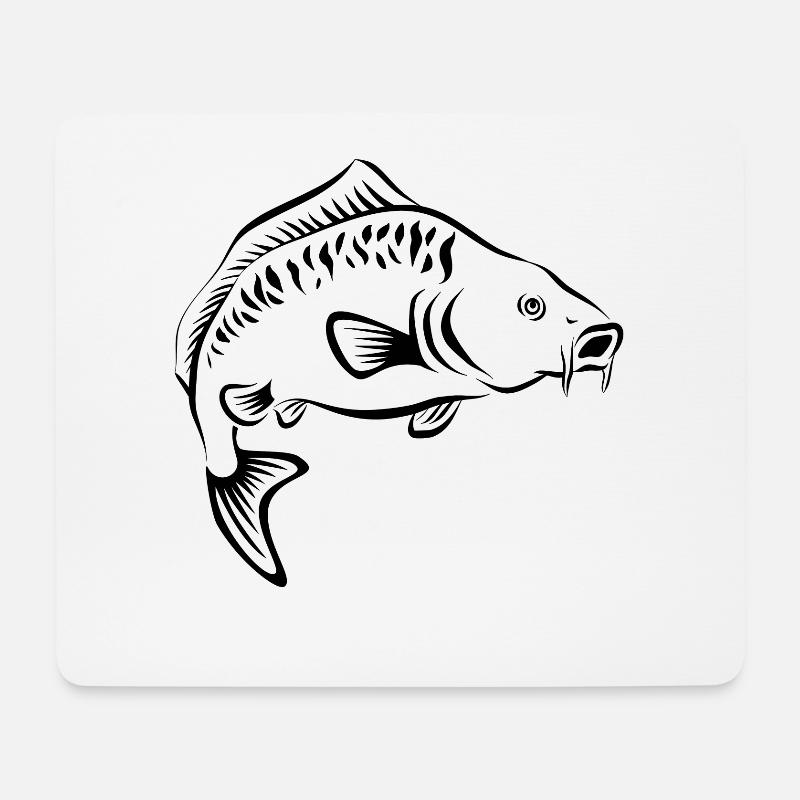 Angler - angeln - Karpfen - handgezeichnet - Mousepad (Querformat) - Weiß