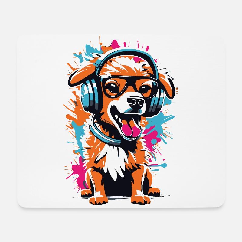 Süßer Hund mit Kopfhörer und Brille - Mousepad (Querformat) - Weiß